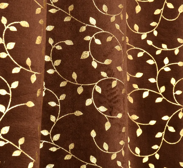 Brown_Floral_Printed_Curtain_With_Golden_Leaf_Pattern_And_Grommet_Top