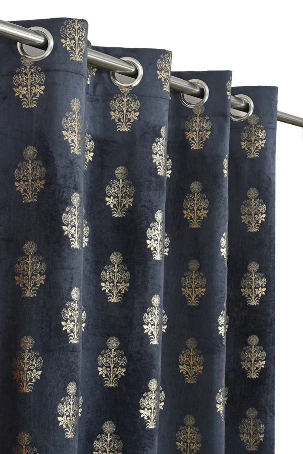 Navy_Blue_Curtains_With_Gold_&_Silver_Damask_Print_-_Eyelet/Grommet_Style_(Set_Of_2)