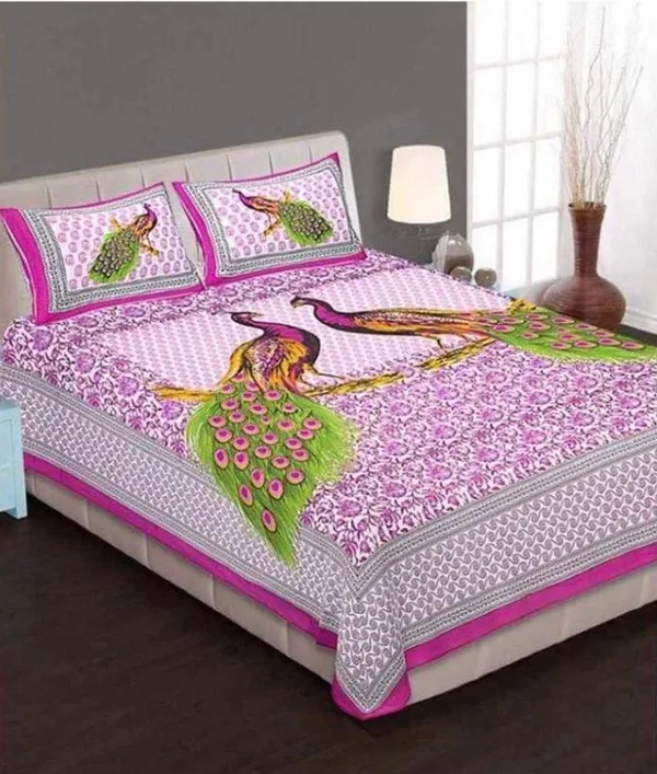 7D_Printed_Cotton_Peacock_Print_Double_Bedsheet_With_2_Pillow_Covers_-_Purple