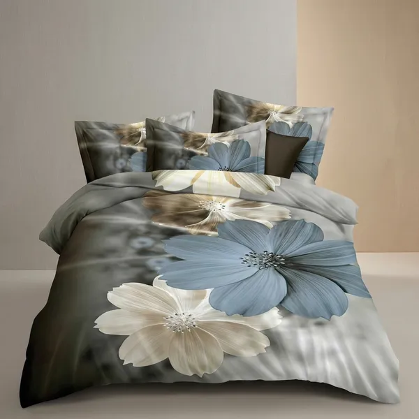 7D_Printed_Floral_Printed_Bedding_Set_With_Duvet_Cover_And_Pillow_Covers_-_Grey_&_Blue
