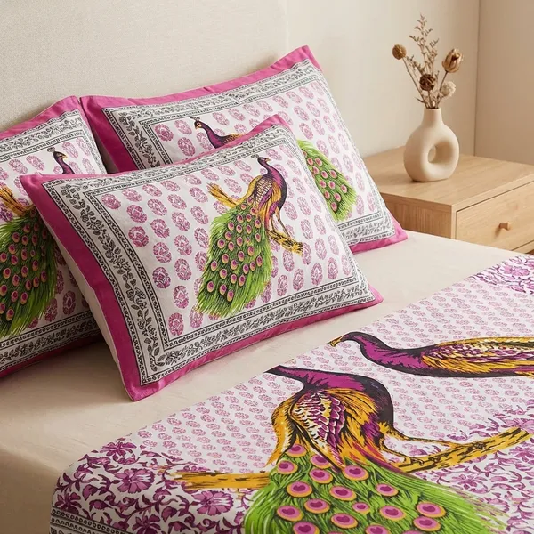 7D_Printed_Cotton_Peacock_Print_Double_Bedsheet_With_2_Pillow_Covers_-_Purple