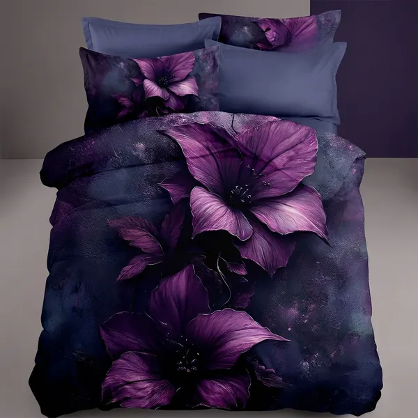 7D_Printed_Purple_Floral_Printed_Bedding_Set_With_Duvet_Cover_And_Pillow_Covers