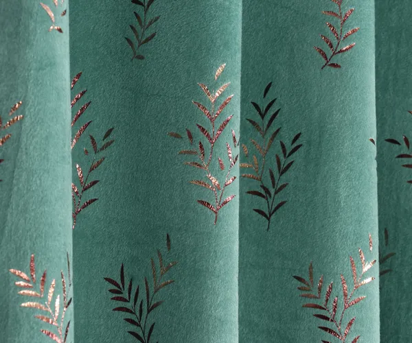 Teal_Green_Curtain_With_Metallic_Leaf_Pattern_-_Grommet/Eyelet_Style