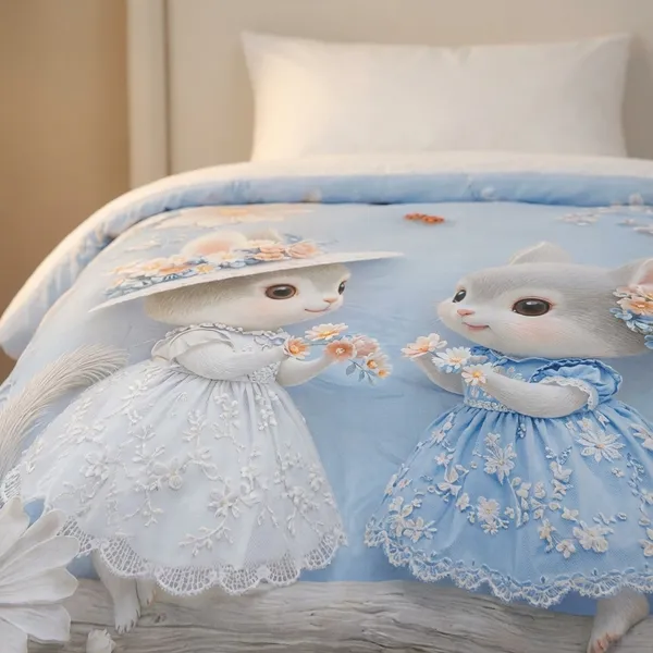 7D_Printed_Blue_Floral_Bunny_Print_Bedsheet_For_Kids_7D_Print_Comforter
