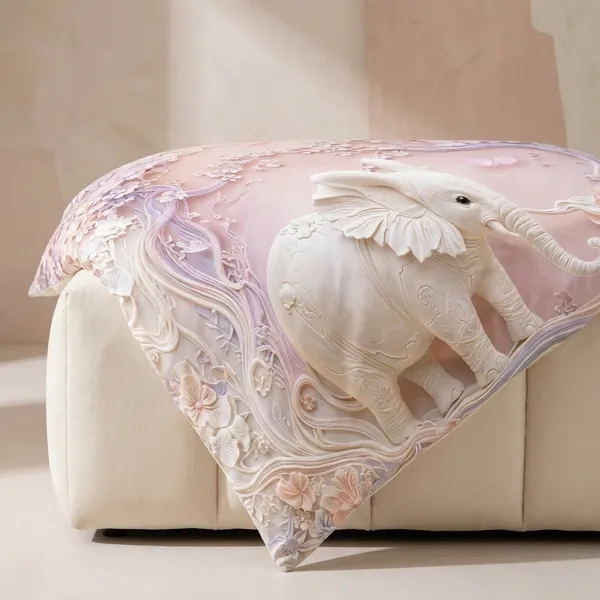7D_Printed_Elephant_Floral_Print_Bedding_Set_-_Pink_&_White_Duvet_Cover_With_Matching_Pillow_Cover
