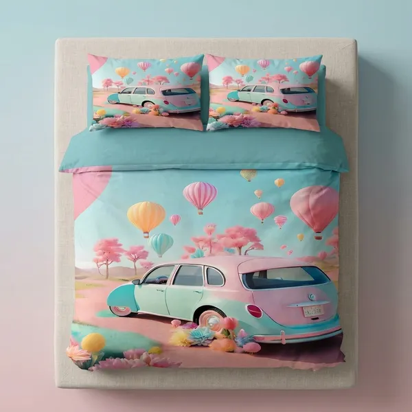 7D_Printed_Dreamy_Cars_&_Hot_Air_Balloons_Printed_Bedding_Set_With_Duvet_Cover_And_Pillowcases