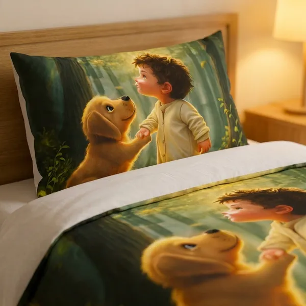 7D_Printed_Comforter_Boy_And_Dog_Print_Bedding_Set_-_Duvet_Cover_And_Pillowcase