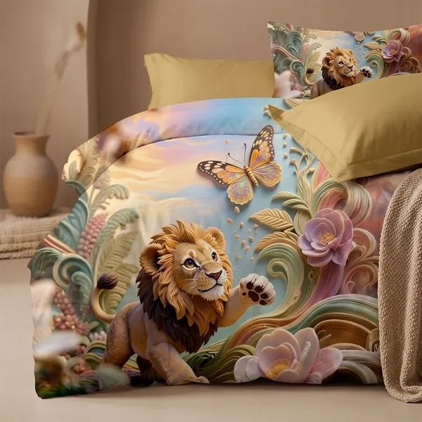 3D_Printed_Lion_And_Butterfly_Bedding_Set_With_Decorative_Pillows