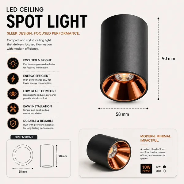 STARKLE_Aluminium_Black_Body_Light_Rose_Gold_Reflector_Cylindrical_Surface_Mounted_Spot_Light_Down_Light_|_Natural_White_4000K/_Cool_White_6000K/_Warm_White_3000k_|_2_Year_Warranty