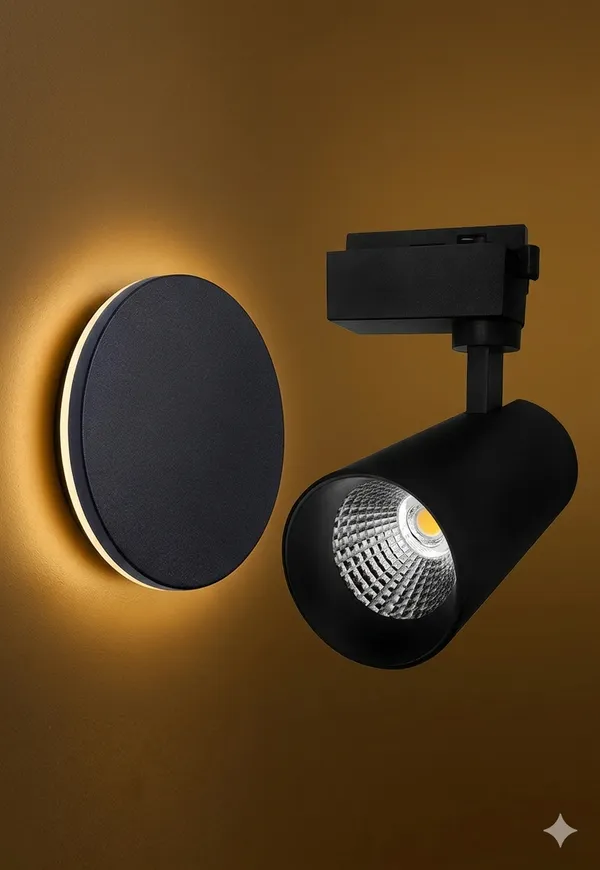 Wall_Light_Outdoor_Moon_12W_And_Led_Track_Light_Black_Cylindrical_Spotlight_With_Adjustable_Mounting_Warm_Light_10W_Combo_Pack_Of_2