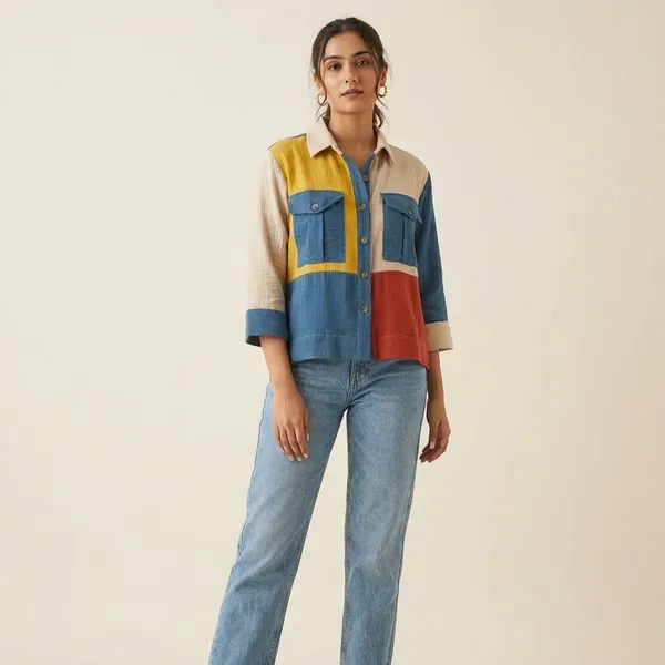 Urban_Color_Block_Cotton_Shirt_For_Women