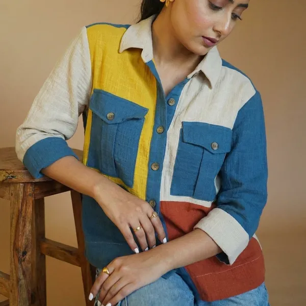 Urban_Color_Block_Cotton_Shirt_For_Women