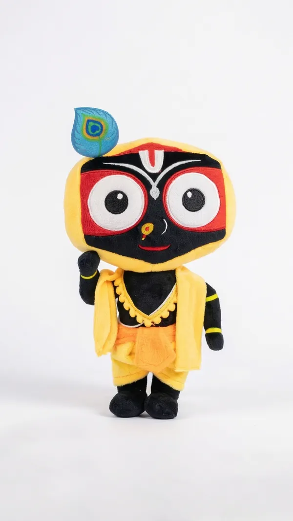 Lord_Jagannath_Devotional_Plush_-_Yellow_&_Black_Religious_Stuffed_Doll_with_Peacock_Feather