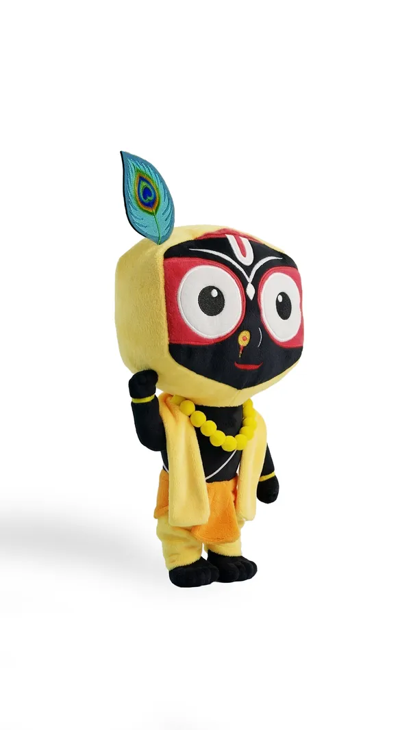 Lord_Jagannath_Devotional_Plush_-_Yellow_&_Black_Religious_Stuffed_Doll_with_Peacock_Feather