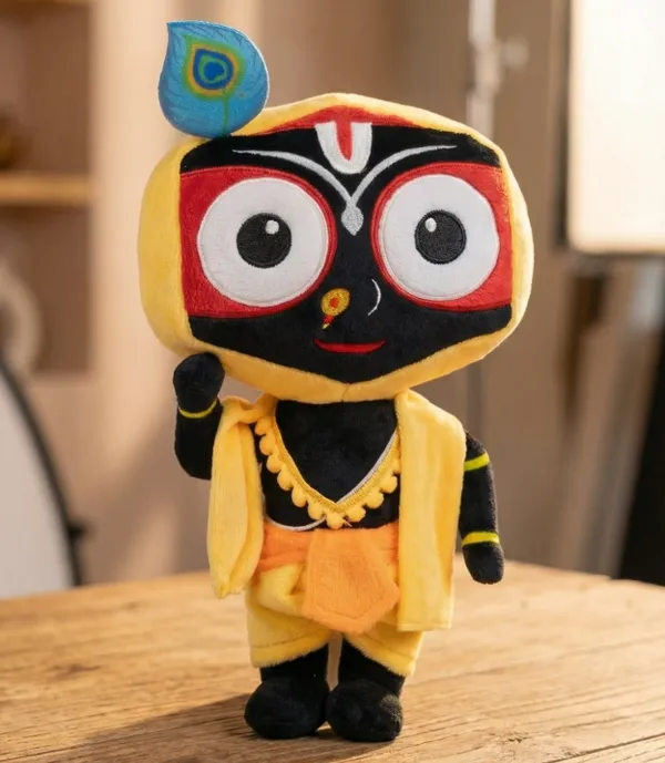 Lord_Jagannath_Devotional_Plush_-_Yellow_&_Black_Religious_Stuffed_Doll_with_Peacock_Feather