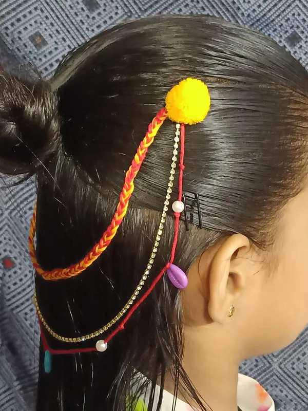 Red_And_Yellow_And_Gold_Wool_Pom_Premium_And_Elegant_Hair_Accessory_Chain_For_Women