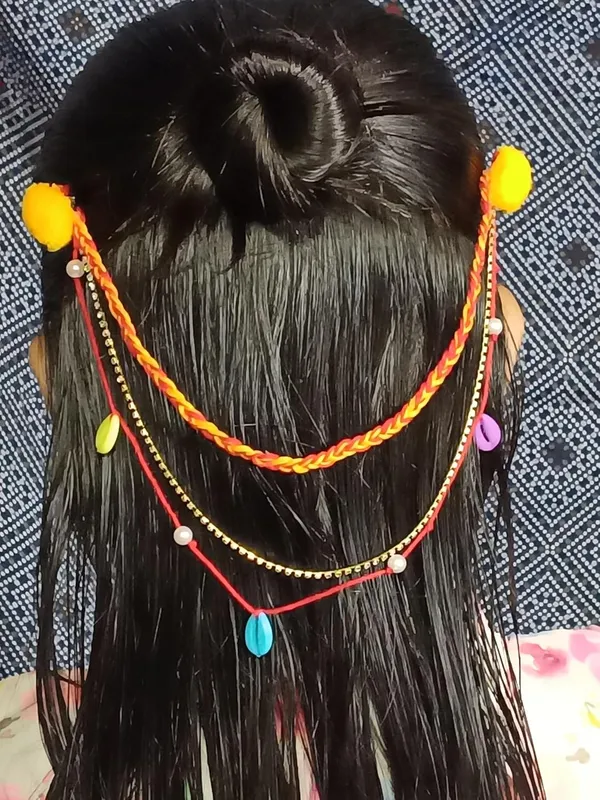 Red_And_Yellow_And_Gold_Wool_Pom_Premium_And_Elegant_Hair_Accessory_Chain_For_Women