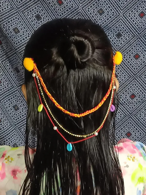 Red_And_Yellow_And_Gold_Wool_Pom_Premium_And_Elegant_Hair_Accessory_Chain_For_Women