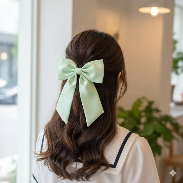 Green_Satin_Premium_And_Elegant_Hair_Bow_Clip_For_Women