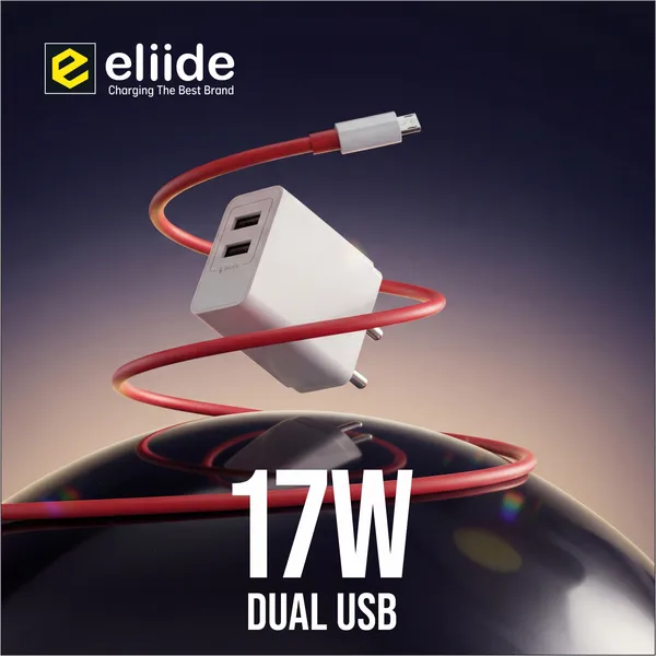 Eliide_X-17W_3.4A_Dual_Usb_Charger_With_Micro_Usb_Cable_White