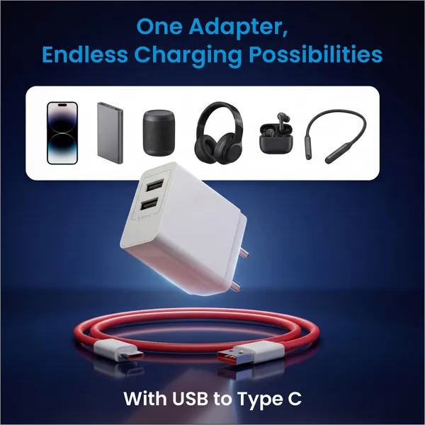 Eliide_X-17W_3.4A_Dual_Usb_Charger_With_Type-C_Cable_White