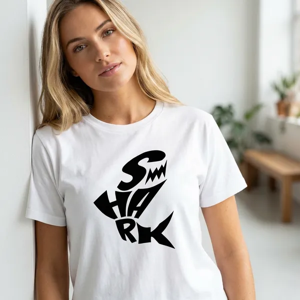 White_Shark_Typography_Cotton_Tshirt