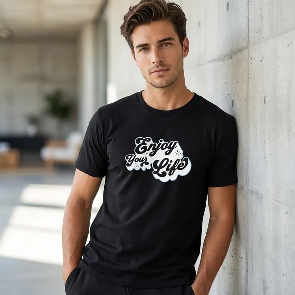 Black_Enjoy_Your_Life_Graphic_Printed_Tshirt