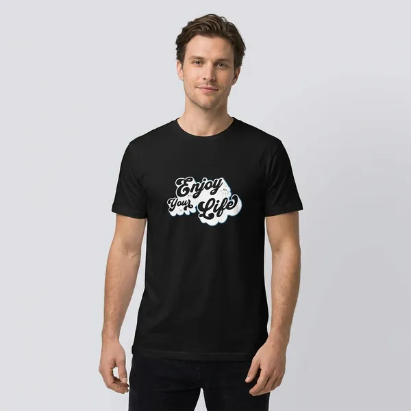 Black_Enjoy_Your_Life_Graphic_Printed_Tshirt