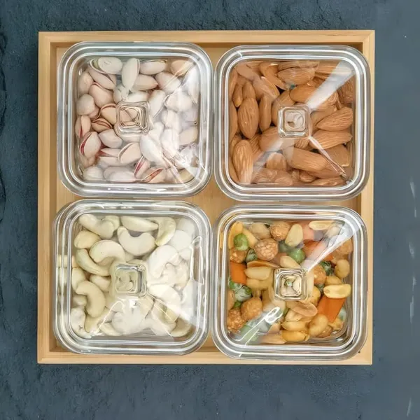 Premium_Square_Candy_Jar_With_Wooden_tray(Pack_Of_4)