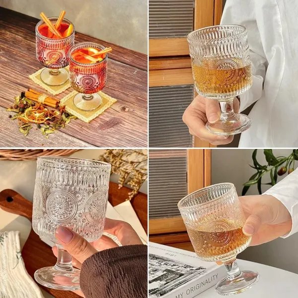 TDJ_Vintage_Royale_Embossed_Goblet_Glasses_Set_of_6_|_225ml_Crystal_Clear_Stemmed_Drinking_Glasses_|_Premium_Juice,_Mocktail,_Cocktail_&_Dessert_Glassware