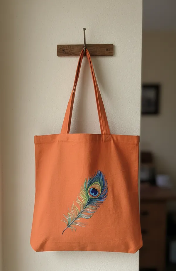Vibrant_Peacock_Feather_Orange_Cotton_Tote_Bag