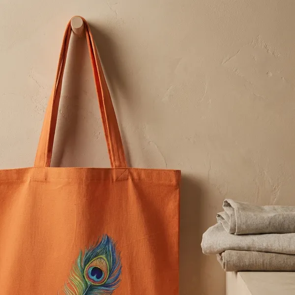 Vibrant_Peacock_Feather_Orange_Cotton_Tote_Bag