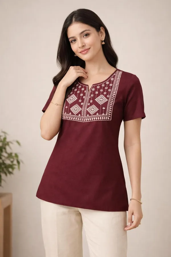 Maroon_Cotton_Top_For_Women
