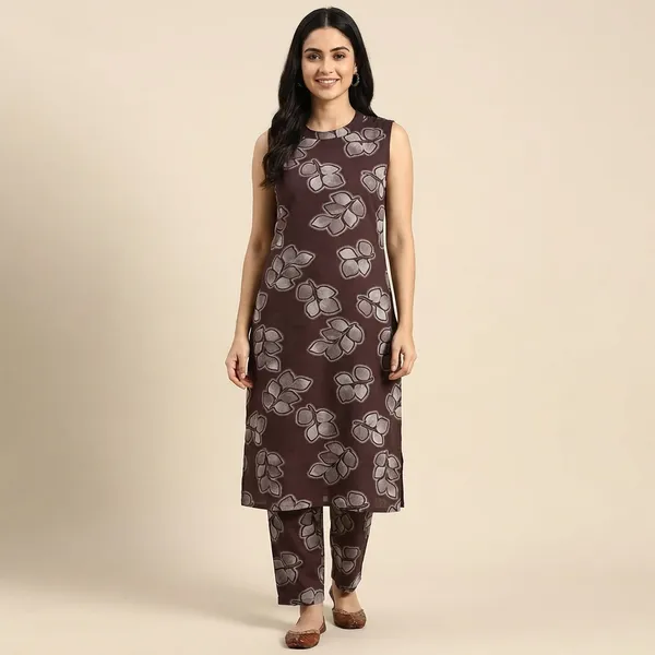 Brown_Cotton_Kurti_With_Pants_For_Women