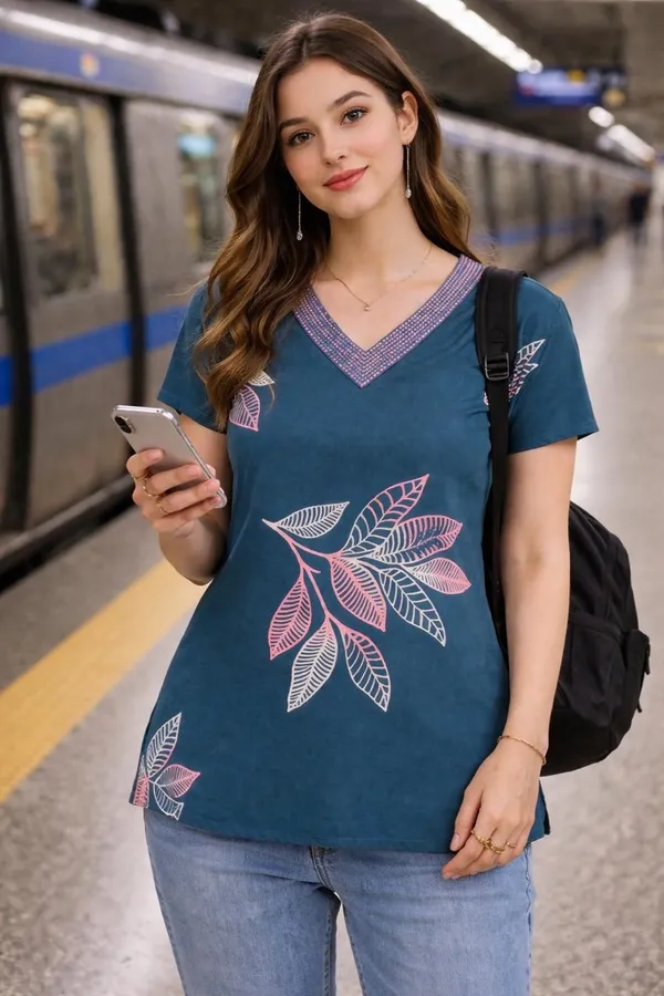Blue_Cotton_Short_Kurti_For_Women