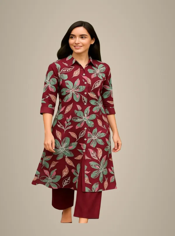Maroon_Cotton_Kurta_Set_For_Women