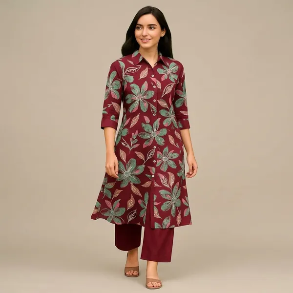 Maroon_Cotton_Kurta_Set_For_Women
