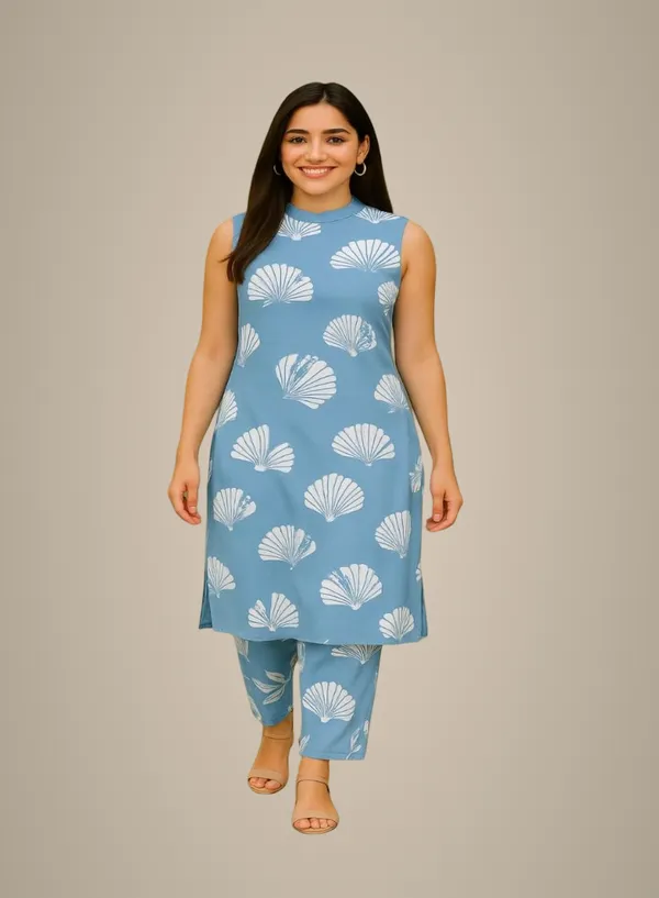 Blue_Cotton_Kurti_Pant_Set_For_Women