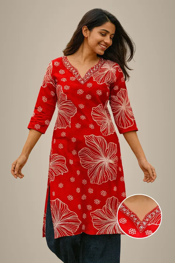 Red_Cotton_Kurti_For_Women