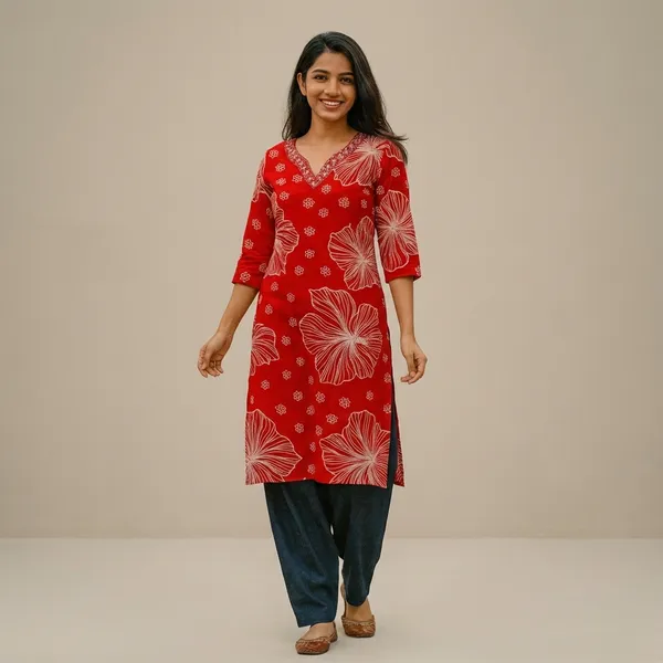 Red_Cotton_Kurti_For_Women
