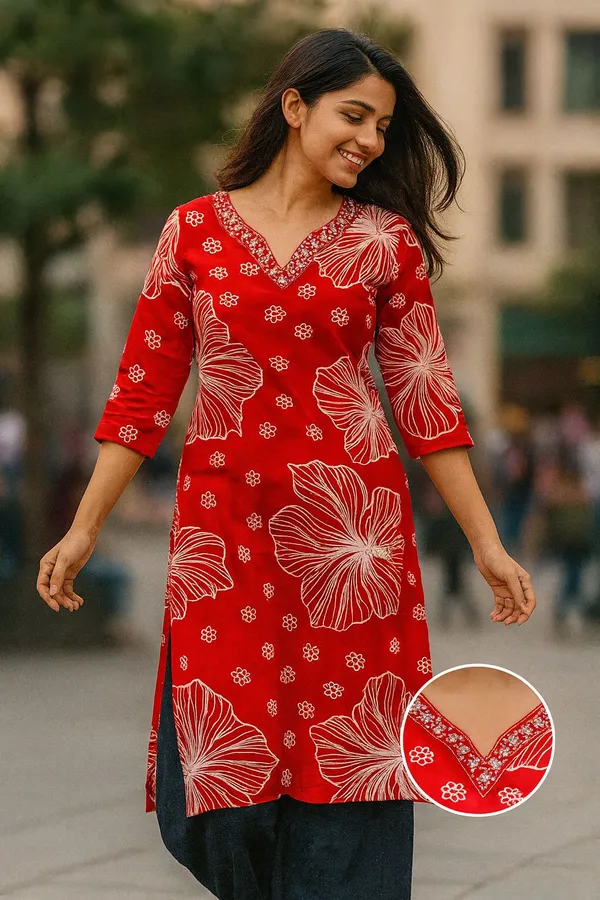 Red_Cotton_Kurti_For_Women
