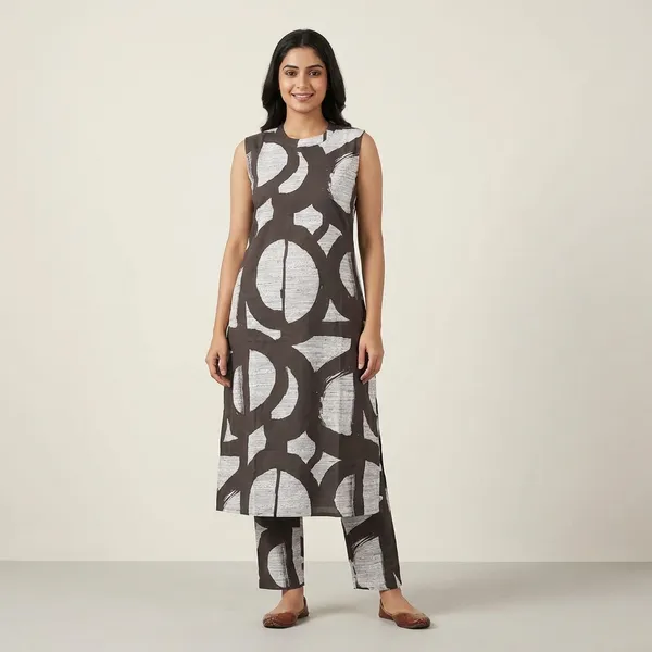 Brown_&_White_Cotton_Dress_For_Women