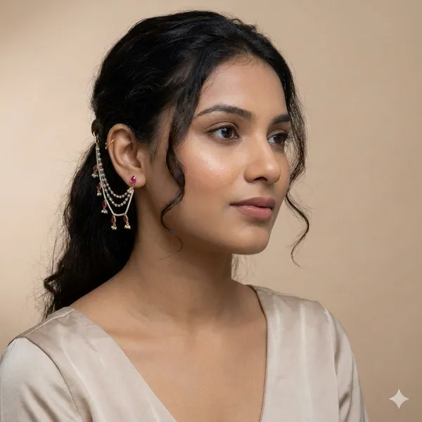 Elegant_Gold_Plated_Pearl_And_Crystal_Ear_Chain_Set