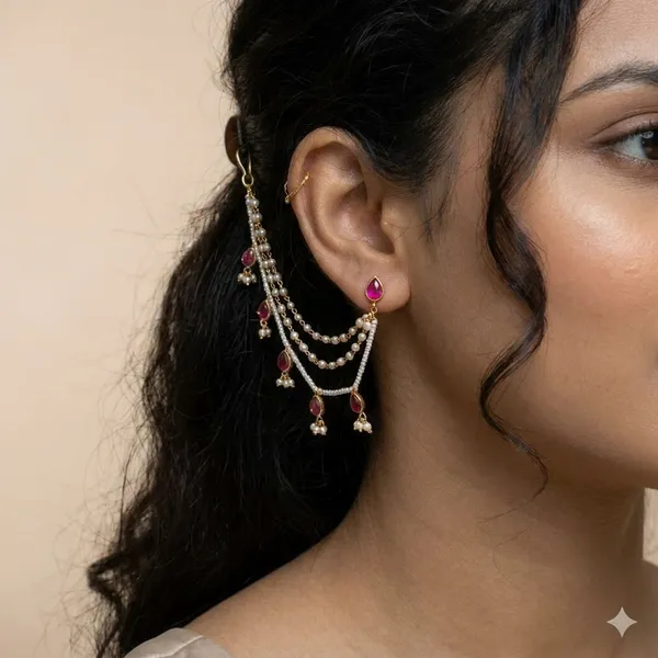 Elegant_Gold_Plated_Pearl_And_Crystal_Ear_Chain_Set