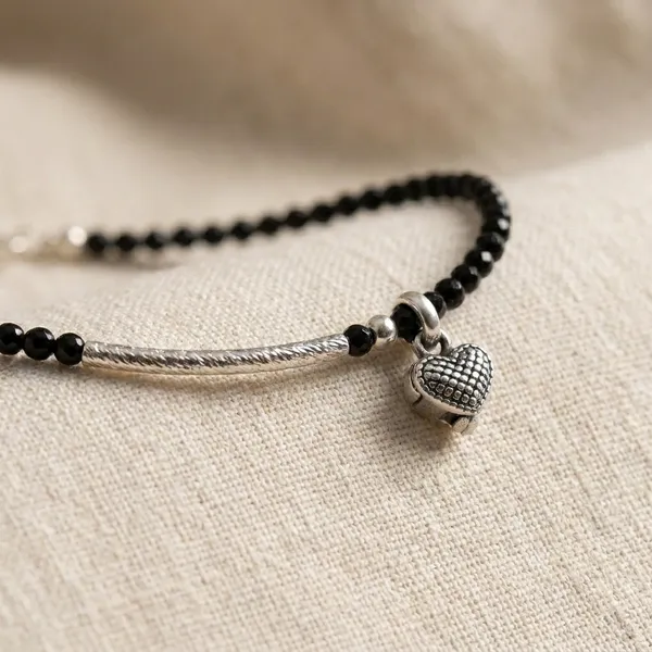 Pure_92.5_Silver_Elegant_Black_Beaded_Anklet_with_Charm