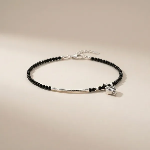 Pure_92.5_Silver_Elegant_Black_Beaded_Anklet_with_Charm