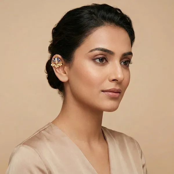 Traditional_Gold_Toned_Ear_Cuff_with_Blue_Floral_Enamel_and_Pearl_Drops
