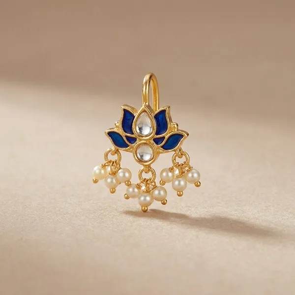 Traditional_Gold_Toned_Ear_Cuff_with_Blue_Floral_Enamel_and_Pearl_Drops