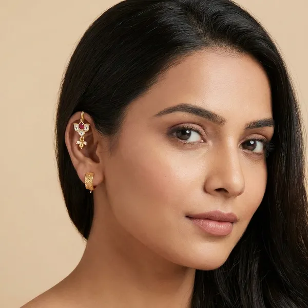 Gold_Toned_Floral_Ear_Cuff_with_Red_Stone_and_Pearl_Drop