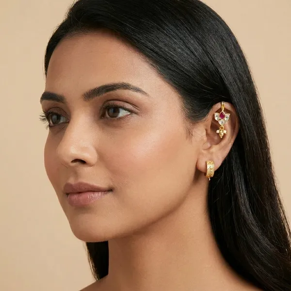 Gold_Toned_Floral_Ear_Cuff_with_Red_Stone_and_Pearl_Drop